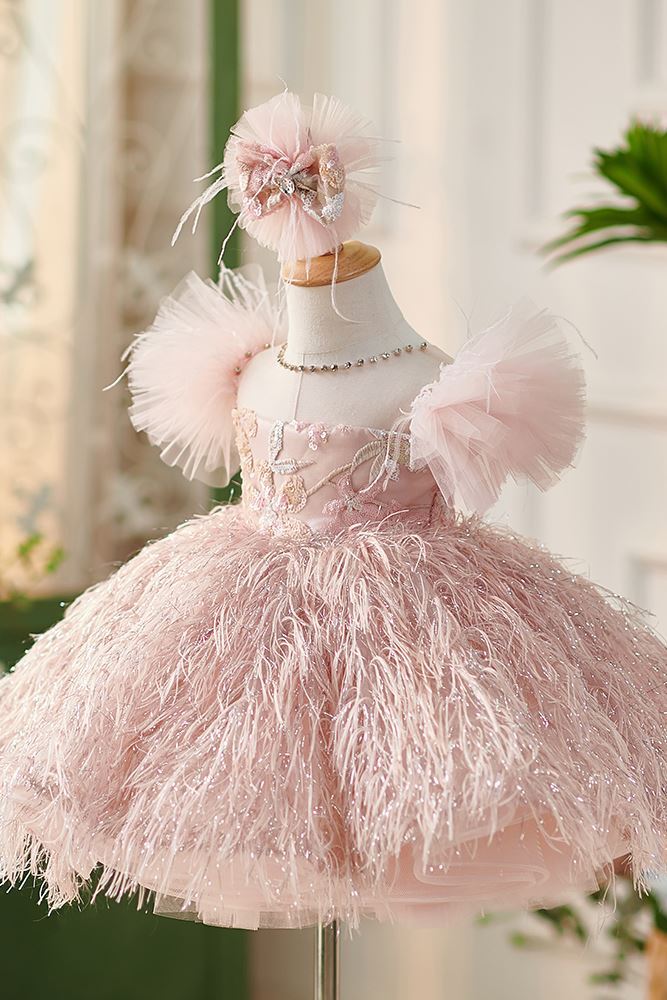 Принцесса Round Длина по Щиколотку Lace Детские Платья Розовый