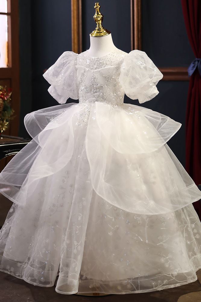 Princesse Longueur au Sol Pailleté robes de demoiselle d'honneur - fillette Blanc