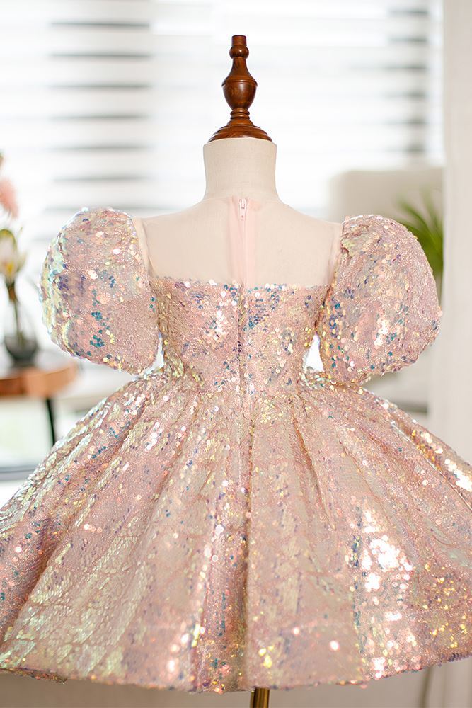 Princesa Hasta la Tibia Sequined vestidos para chica de flor in Rosa