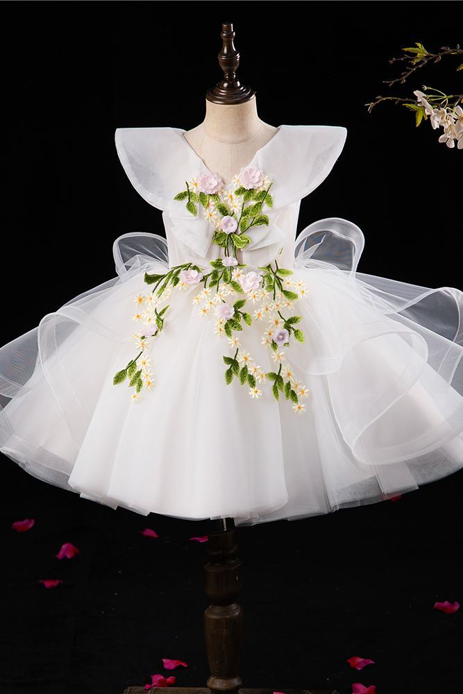 Princesse Longueur à Jambe Tulle robes de demoiselle d'honneur - fillette in Blanc