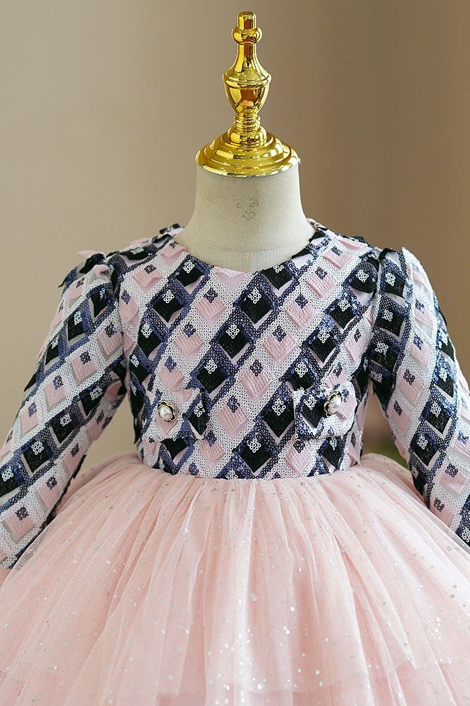 Prinzessin Runden Wadenlang Tüll Blumenmädchenkleider in Rosa