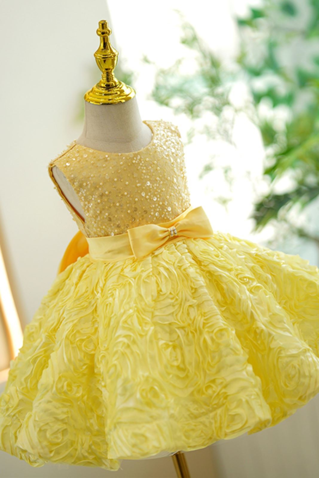 Принцесса Round Длина по Щиколотку Lace Детские Платья in Жёлтый