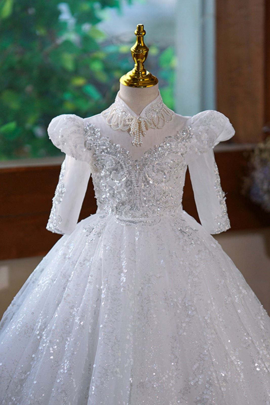 Princesse Longueur au Sol Pailleté robes de demoiselle d'honneur - fillette in Blanc