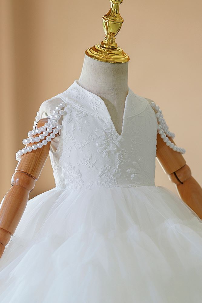 Princesse Longueur à Jambe Satiné robes de demoiselle d'honneur - fillette in Blanc