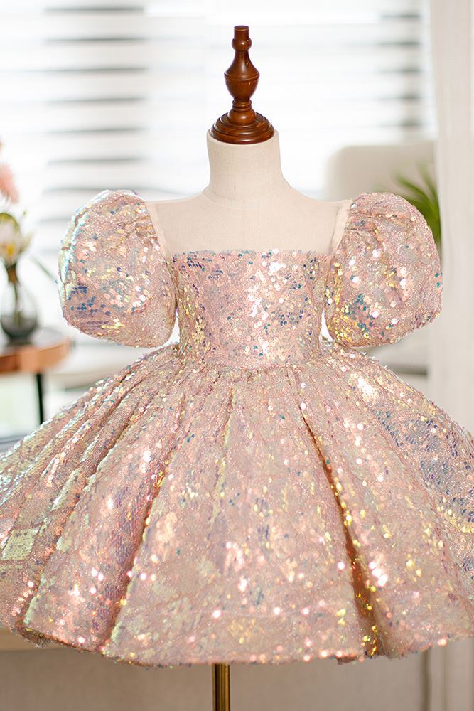Princesa Hasta la Tibia Sequined vestidos para chica de flor in Rosa