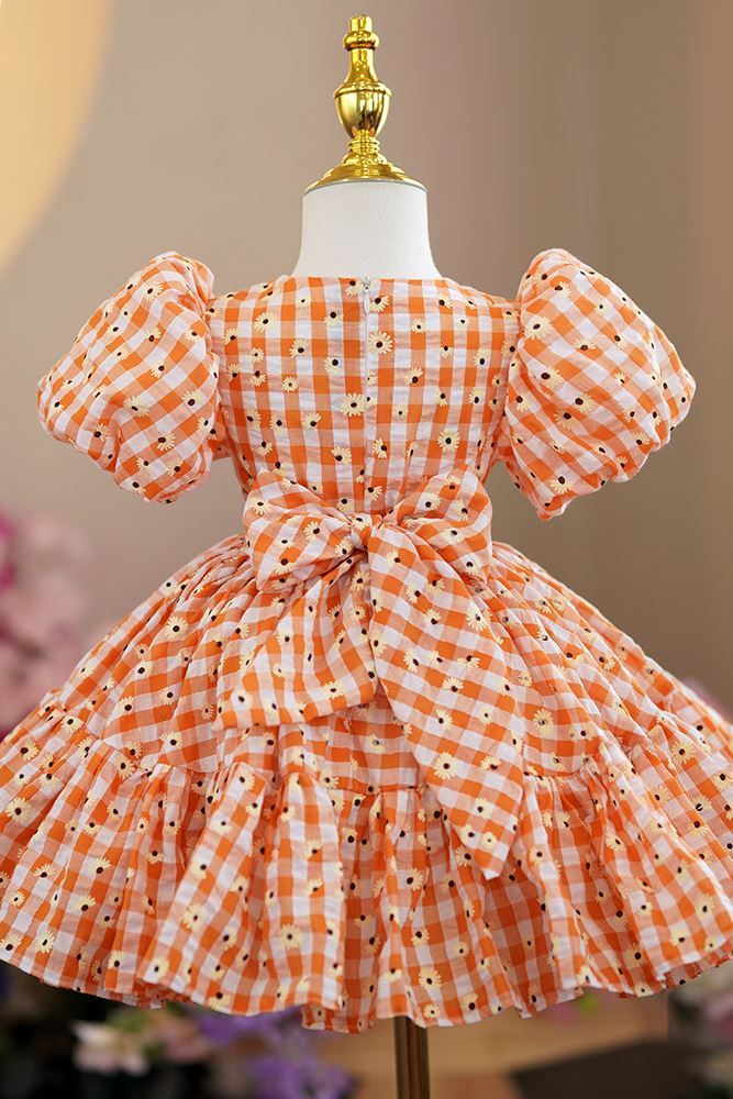 Принцесса Round Длина по Щиколотку Хлопок Детские Платья in Оранжевый