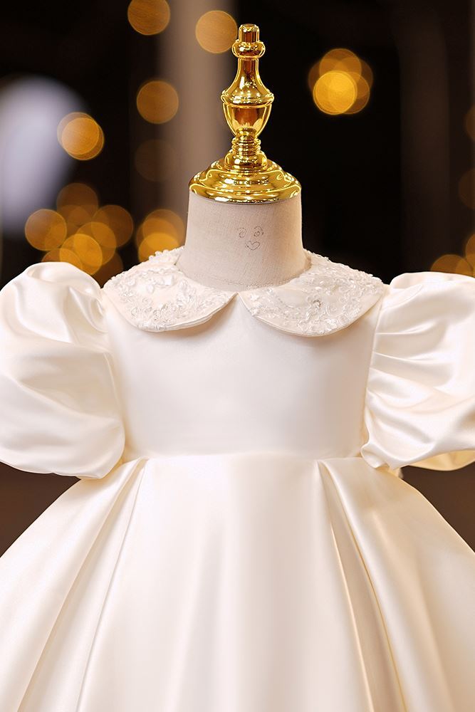 Princesse Longueur à Jambe Satiné robes de demoiselle d'honneur - fillette in Champagne