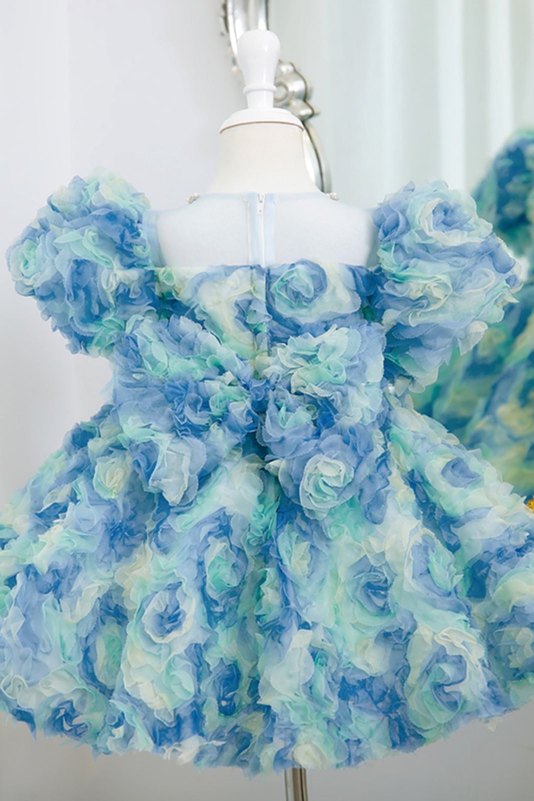 Prinzessin Juwelenhals Wadenlang Spitze Blumenmädchenkleider in Blau