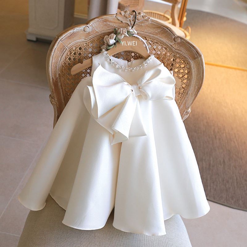 А силуэт Round Длина по Щиколотку Satin Детские Платья Белый