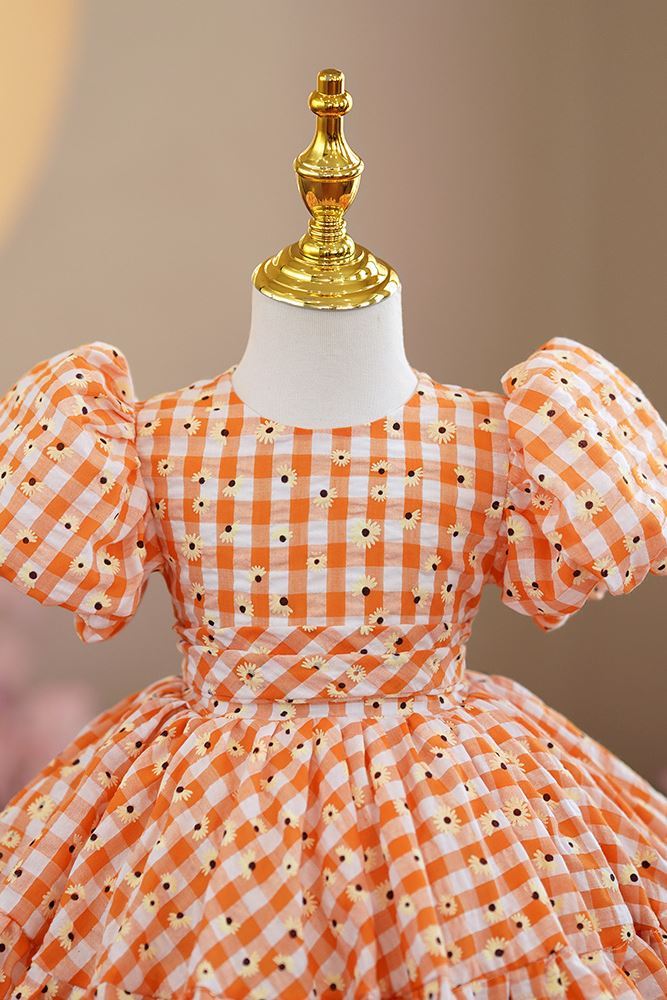 Принцесса Round Длина по Щиколотку Хлопок Детские Платья in Оранжевый