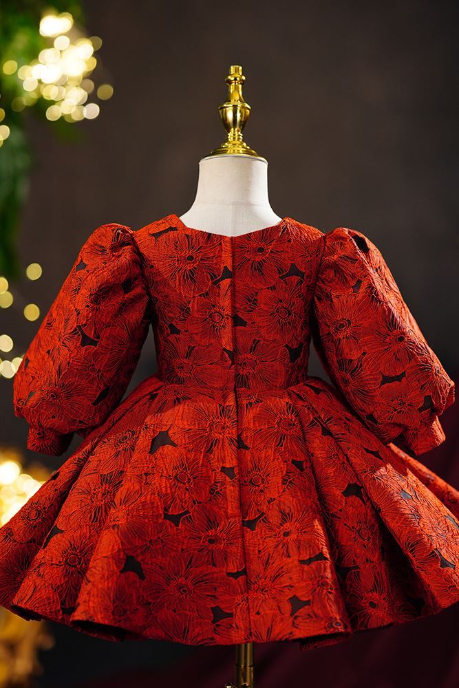 Prinzessin Quadratisch Wadenlang Satin Blumenmädchenkleider in Rot