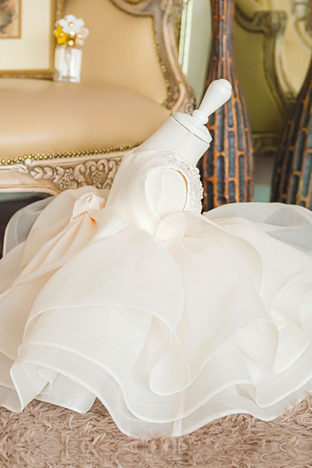 Prinzessin Runden Wadenlang Pailletten Blumenmädchenkleider in Weiß