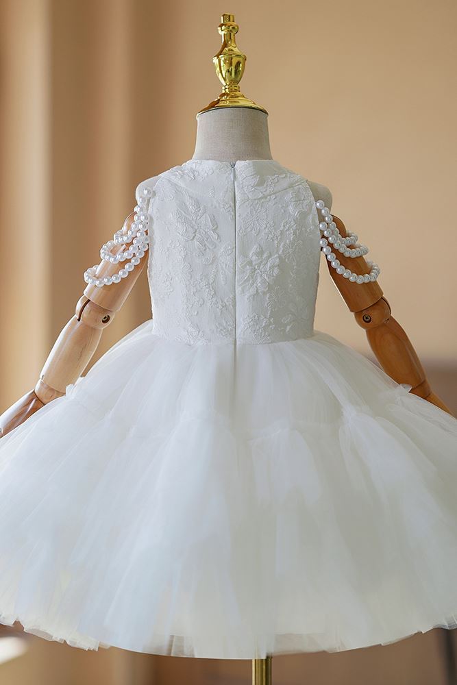 Princesse Longueur à Jambe Satiné robes de demoiselle d'honneur - fillette in Blanc