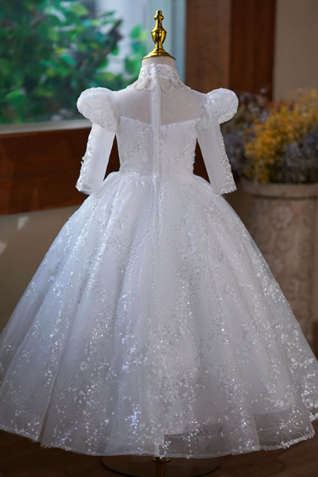 Princesse Longueur au Sol Pailleté robes de demoiselle d'honneur - fillette in Blanc