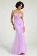 Lilac V-Neck Lace-Up Mermaid Tulle Maxi Formal Prom Dress with Sequin