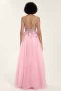 Embellished Tulle Gown with Beaded Floral Deep V-Neck & Open Back