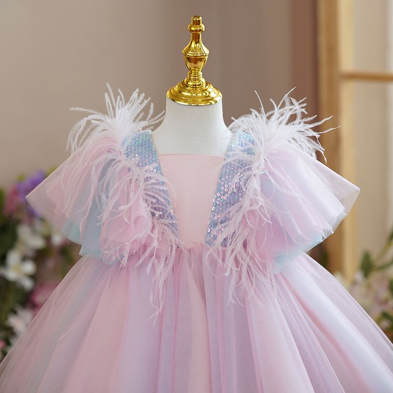 Princesse Carré Tulle robes de demoiselle d'honneur - fillette Rose
