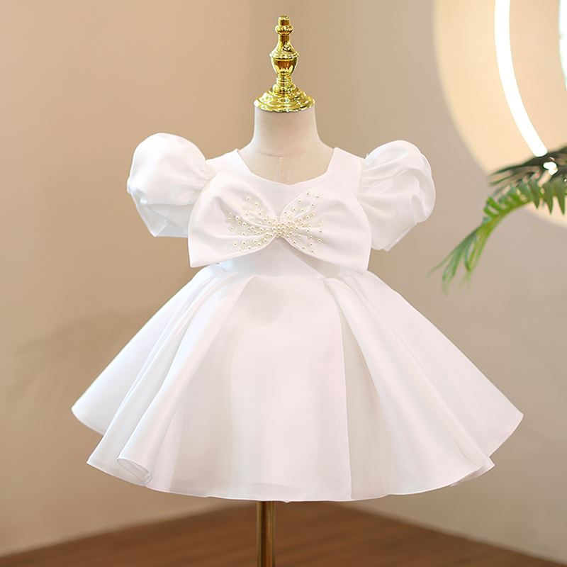 Princesse Longueur à Jambe Satiné robes de demoiselle d'honneur - fillette in Blanc