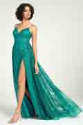 Emerald Sequin Tulle Mermaid Dress with Strappy Back & Sweep Train