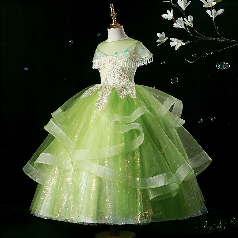 Princesa Hasta el suelo Sequined vestidos para chica de flor in Verde