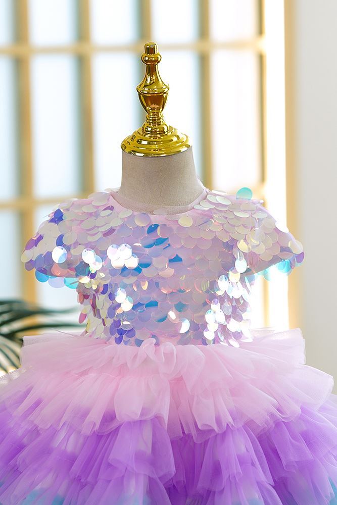 Prinzessin Runden Wadenlang Tüll Blumenmädchenkleider Farbenreich