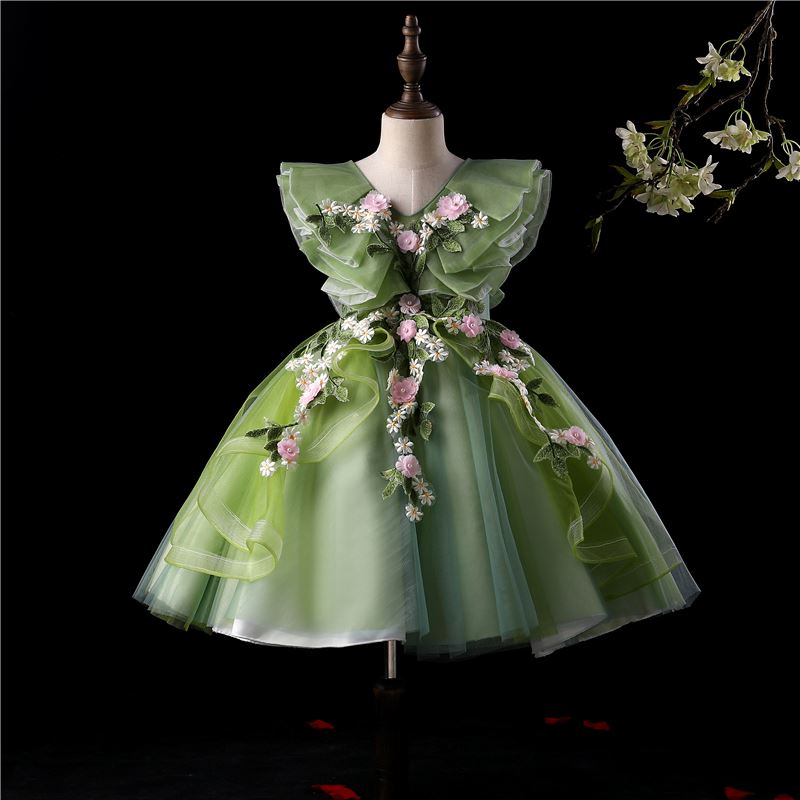 Princesse courte Tulle robes de demoiselle d'honneur - fillette in Vert