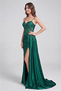 Emerald Sweetheart Beaded Sequin Lace Applique High Slit Long Prom Dress