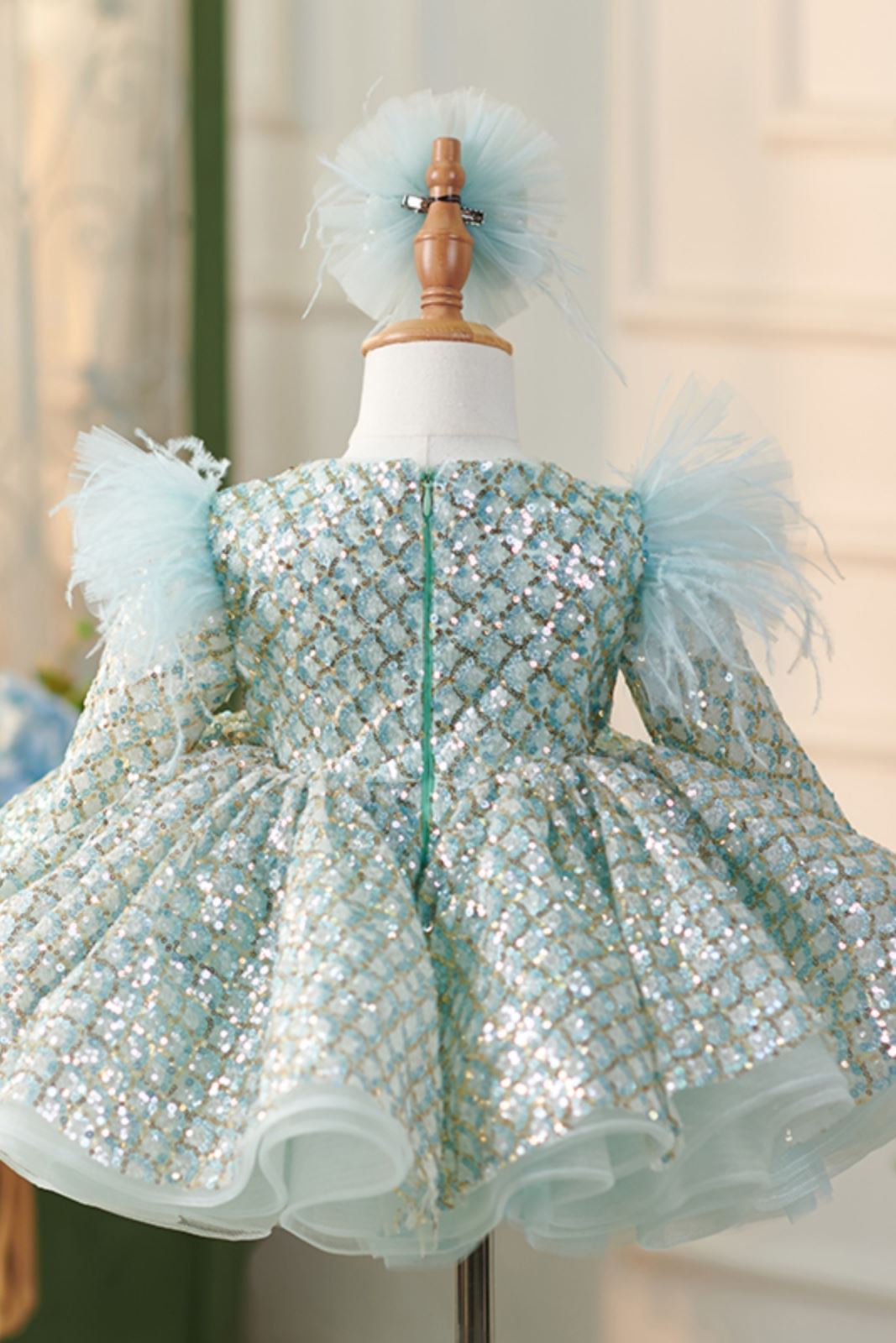 Принцесса Длина по Щиколотку Sequined Детские Платья in Мятно-зеленый