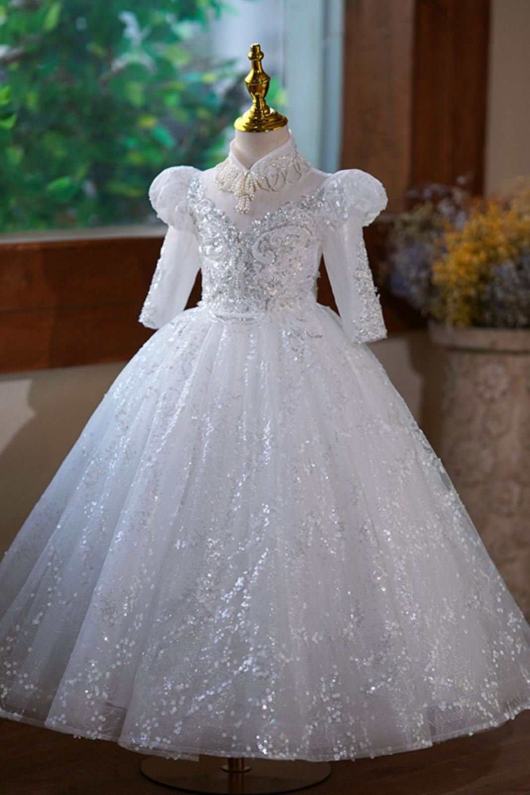 Princesse Longueur au Sol Pailleté robes de demoiselle d'honneur - fillette in Blanc