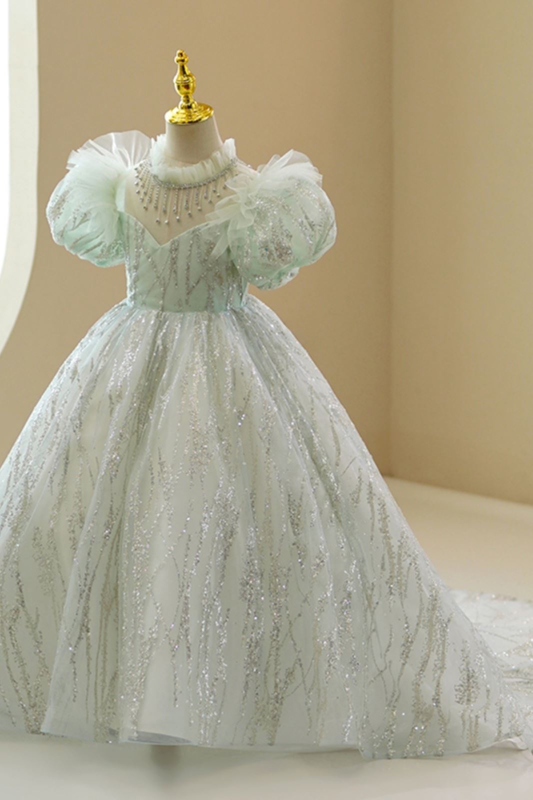 Princesse Longueur au Sol Organza robes de demoiselle d'honneur - fillette in Vert