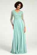 Mintgrünes langärmliges Kleid für die Brautmutter mit Perlenspitze