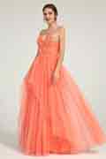 Coral A-Line Maxi Dress with Sweetheart Neckline and Beaded