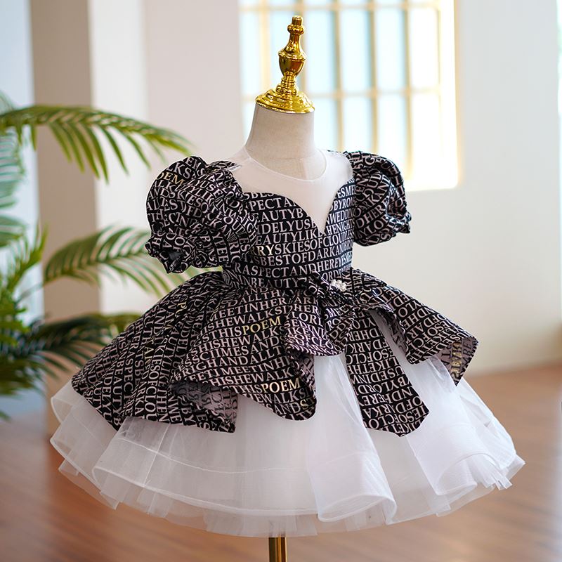 Princesse Longueur à Jambe Organza robes de demoiselle d'honneur - fillette in Noir