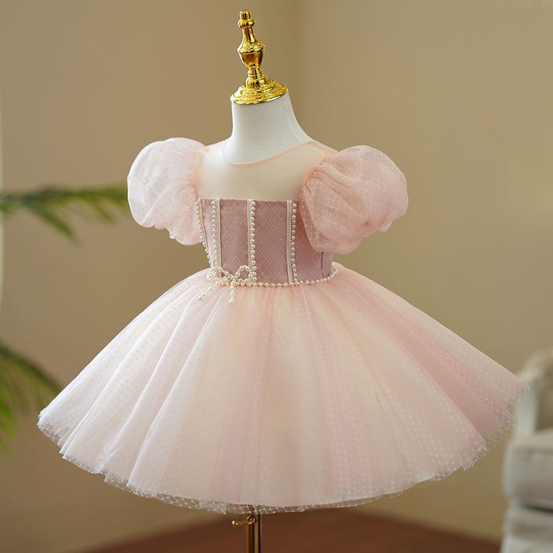 Princess Round Tea Length Organza Flower Girl Dress Pink