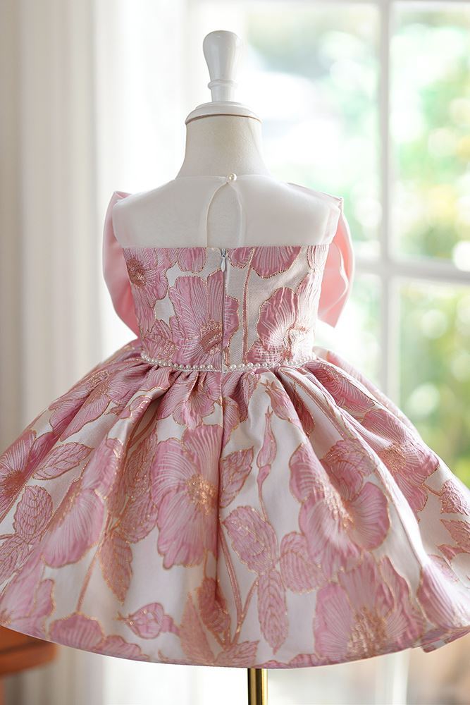 Prinzessin Runden Wadenlang Satin Blumenmädchenkleider in Rosa