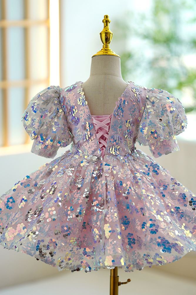 Prinzessin Wadenlang Pailletten Blumenmädchenkleider Farbenreich