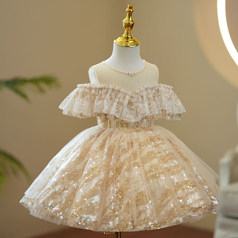 Принцесса Длина по Щиколотку Sequined Детские Платья Шампанского цвета