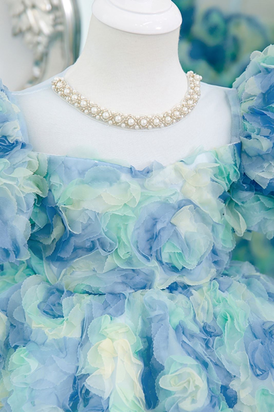 Prinzessin Juwelenhals Wadenlang Spitze Blumenmädchenkleider in Blau