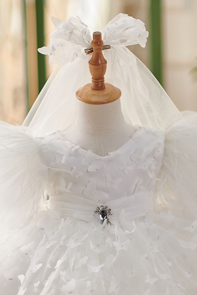 Prinzessin Scoop Wadenlang Spitze Blumenmädchenkleider in Weiß