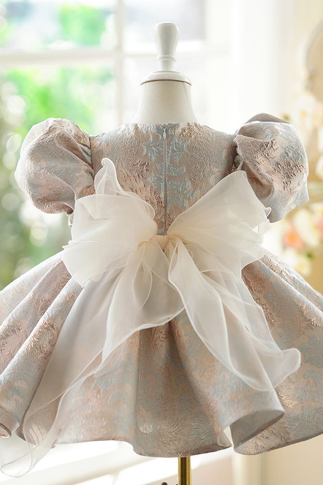 Prinzessin Runden Wadenlang Satin Blumenmädchenkleider in Gold