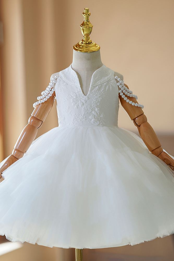 Princesse Longueur à Jambe Satiné robes de demoiselle d'honneur - fillette in Blanc