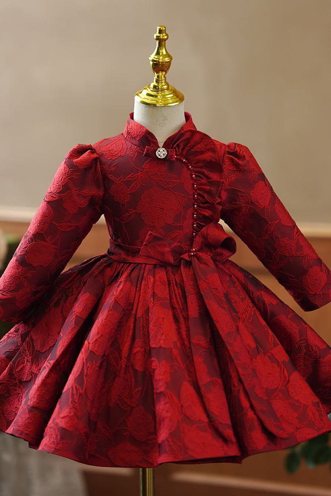 Princesse Longueur à Jambe Satiné robes de demoiselle d'honneur - fillette Bordeaux