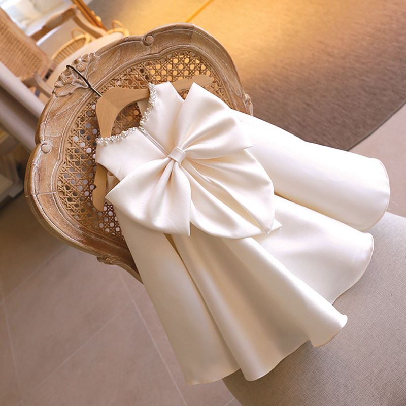 А силуэт Round Длина по Щиколотку Satin Детские Платья Белый