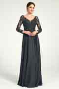 Charcoal Embroidered Long Sleeve Mother of the Bride Dress