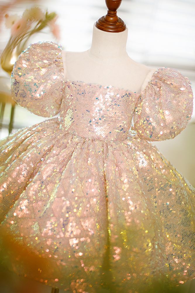 Princesa Hasta la Tibia Sequined vestidos para chica de flor in Rosa