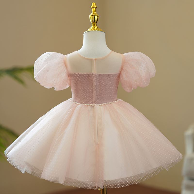 Princess Round Tea Length Organza Flower Girl Dress Pink