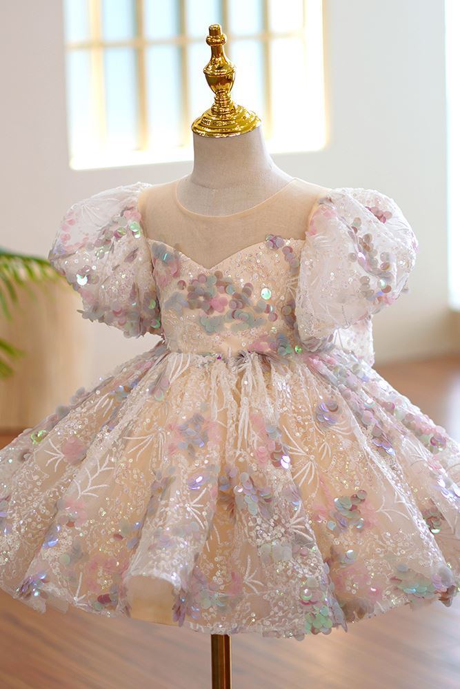 Prinzessin Wadenlang Pailletten Blumenmädchenkleider Farbenreich