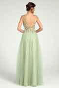 Beaded Floral A-Line Maxi Dress with Plunge Neck and Open Back