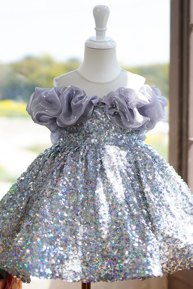 Princesse Longueur à Jambe Pailleté robes de demoiselle d'honneur - fillette in Argenté