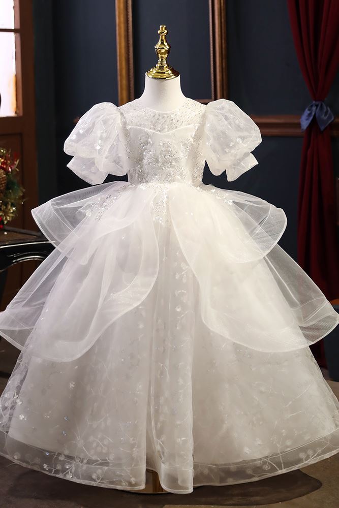 Princesse Longueur au Sol Pailleté robes de demoiselle d'honneur - fillette Blanc